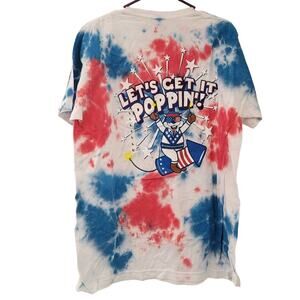 Buc-ee's‎ Tie Dye 4th of July Get It Poppin Red White Blue T-Shirt Large NWT